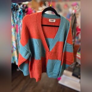Colorblock Women's Sweater - Orange and Blue